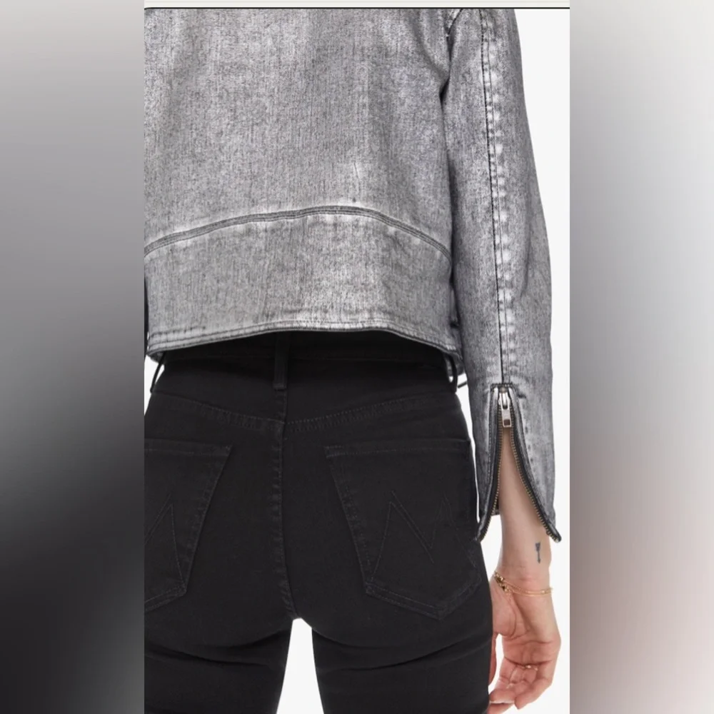 Mother Denim Friday Night Freestyle Metallic Silver Coated Moto Jacket XS - Picture 5 of 12